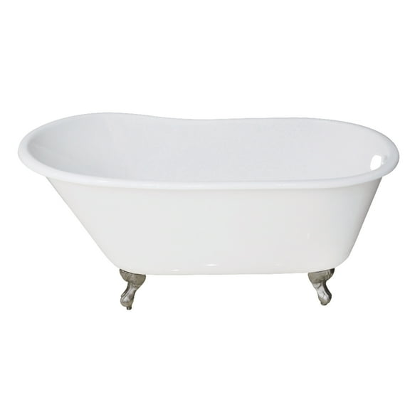 Aqua Eden VCTND5328NT1 53-Inch Cast Iron Oval Single Slipper Clawfoot Tub (No Faucet Drillings) in White/Polished Chrome