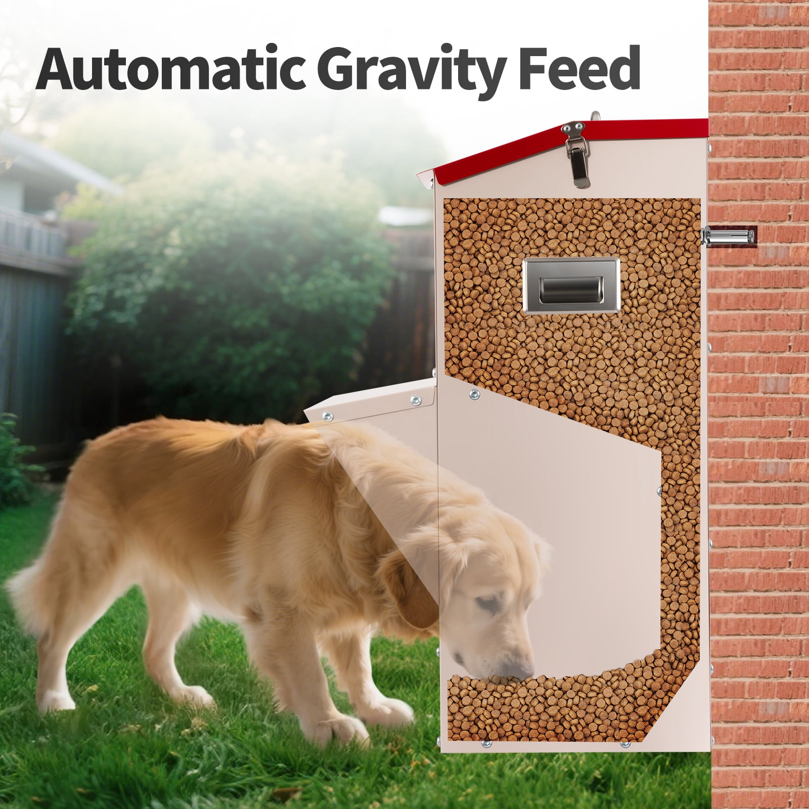 SHZOND Automatic Dog Feeder Large Breed Outdoor & Indoor Galvanized Dog Food Dispenser,50lbs Wall Mountable Gravity Pet Food Station Auto Feeder Self Feeding for Puppy, Dog, Cat
