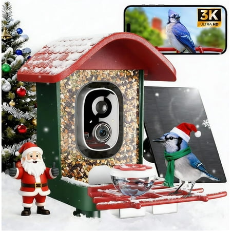 3K HD Smart Bird Feeder with Camera, 2.4GHz WiFi Solar Powered Smart Feeder, AI Bird Species Identification & Real-Time App Alerts, Chew-Proof & Waterproof for Outdoors