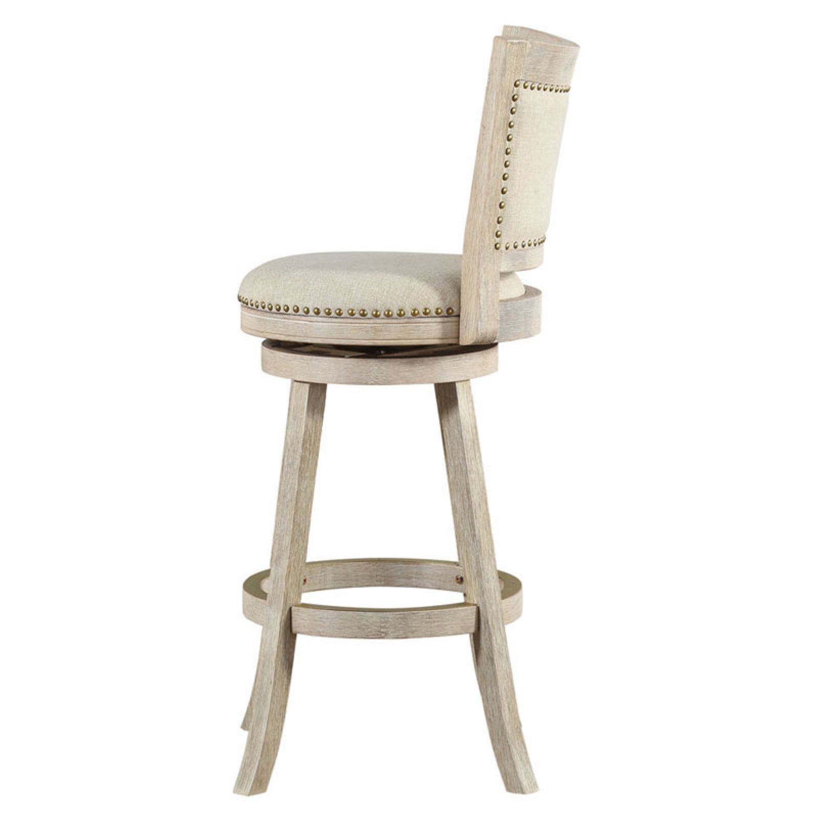 Boraam Melrose 29in. High Back Swivel Wood Bar Stool, Ivory Wire-Brush Finish