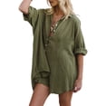 thumbnail image 2 of Womens Loose Bathing Suit Cover Ups, Beach Swimwear Button Down Shirt Dress Green L, 2 of 9