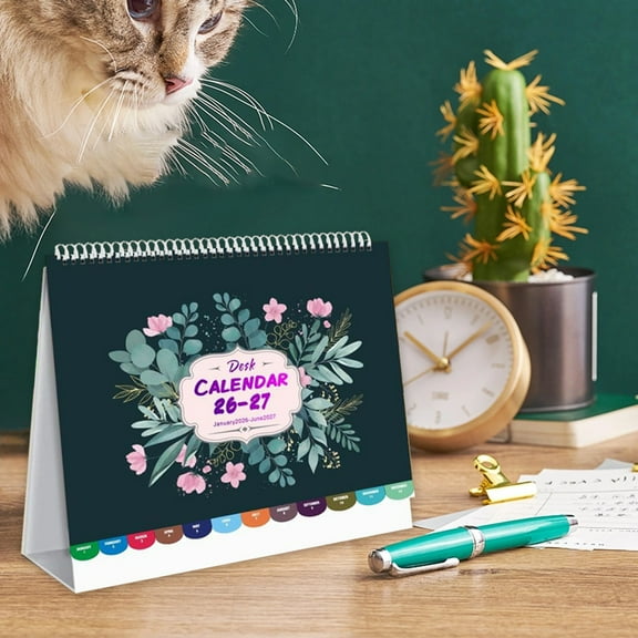 BingTong Desk Calendar 2026 To 2027 18 Months Desk Calendar Ornament Standing Flip Calendar For Home Office Supplies USA Holiday English Layout For Planning And Organization C Style 7