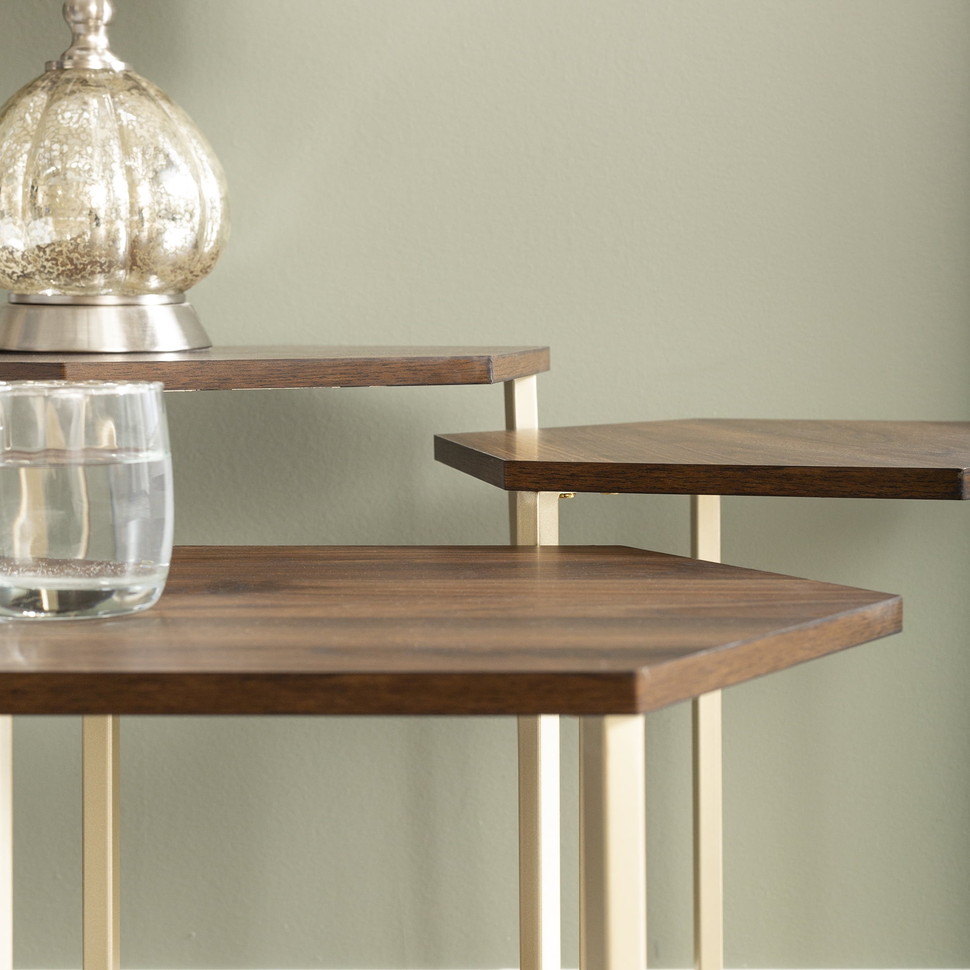 Manor Park Modern Wood Nesting Tables, Set of 3, Dark Walnut/ Gold