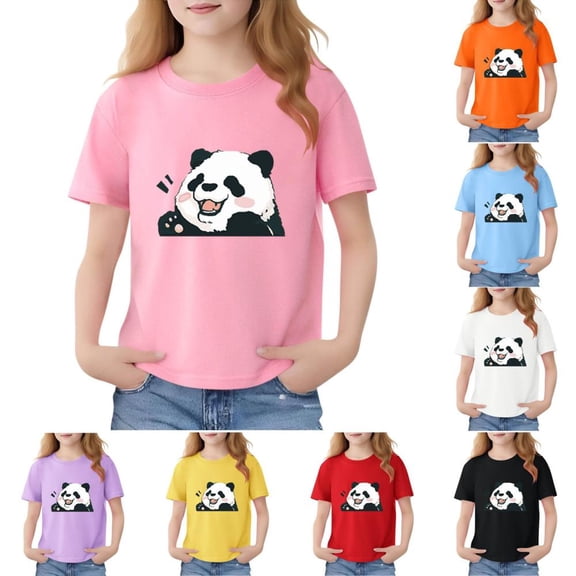 BXSRUTA Girls Printed Short Sleeve Cotton T-Shirt Graphic Tee Round Neck Summer Tops for Toddler Kids Everyday Wear