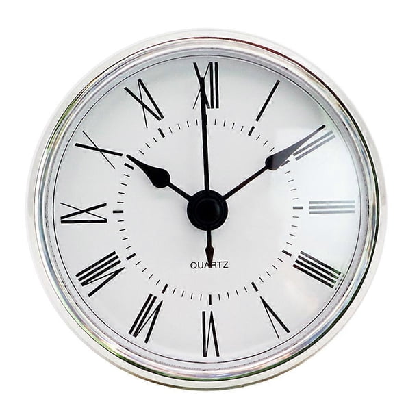 2.8Inch/70mm Clock Insert Round Quartz Movement Clock White Face Silver Tone Bezel Roman Numeral Fit 63mm Diameter Hole