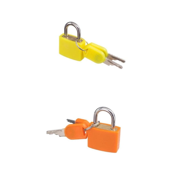 Paquete de 2 mini candados de latón macizo con llave, candado pequeño con llave para equipaje, maletas, mochilas, joyeros, taquillas, diarios, candados pequeños. Naranja amarillo