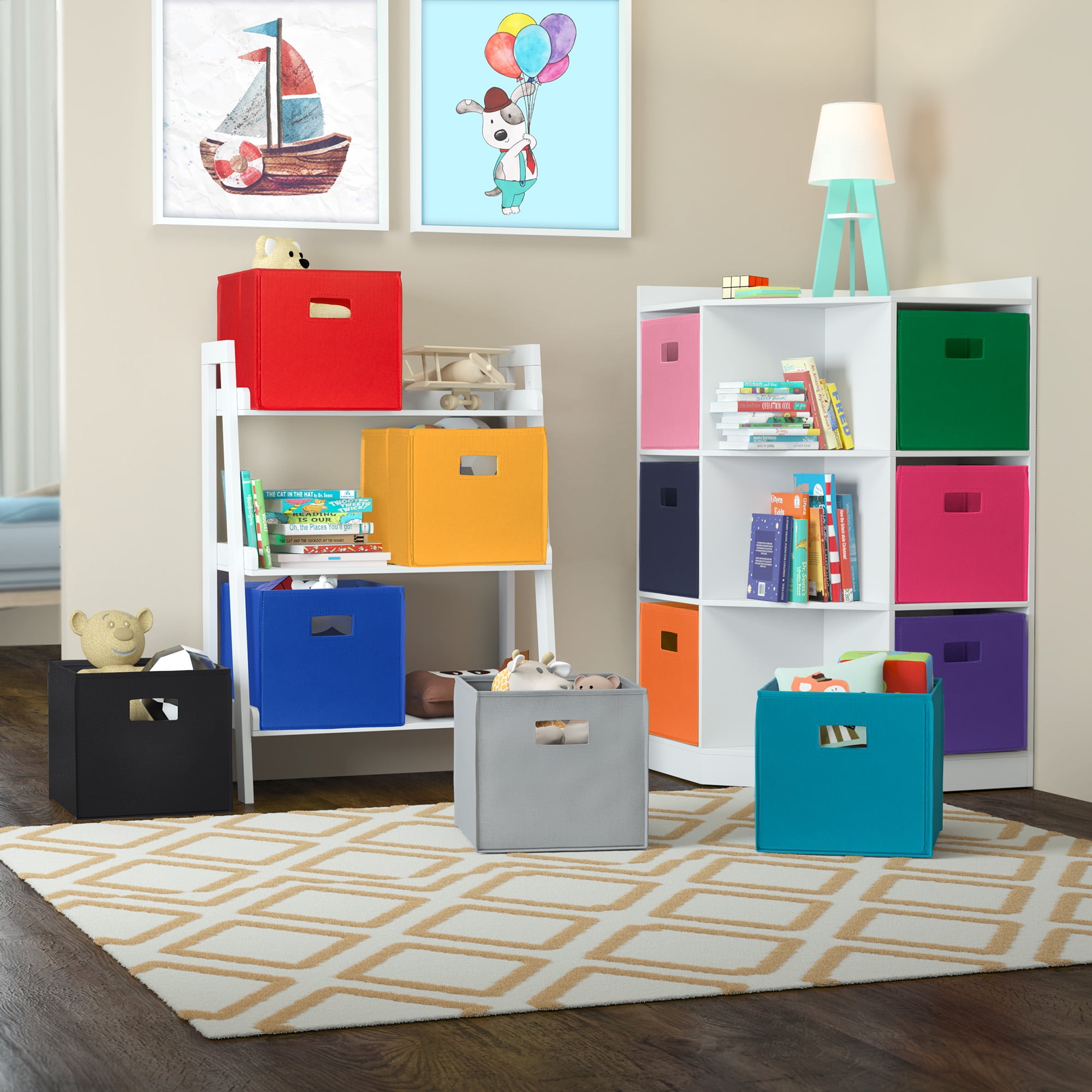 RiverRidge Kids 2 Piece Fabric Collapsible Storage Cube Organizers with Handles for Playroom Organization - Dark Purple