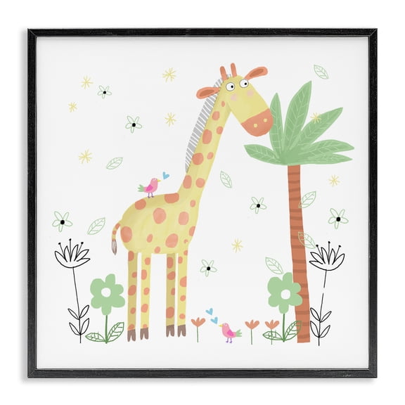 Stupell Industries Eclectic Floral Baby Giraffe Illustration Black Framed Giclee Art, 12 x 12, by Carla Daly