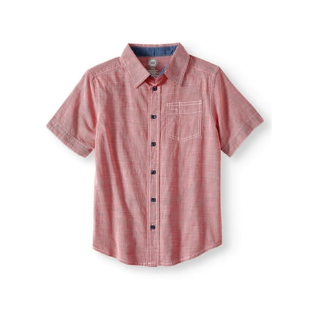 Wonder Nation Short Sleeve Textured Button-Up Shirt (Little Boys, Big Boys, &