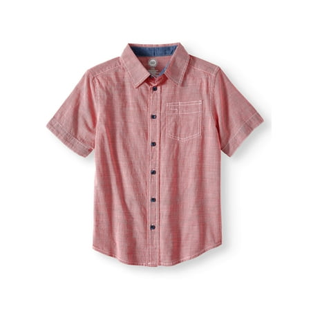 Wonder Nation Short Sleeve Textured Button-Up Shirt (Little Boys, Big Boys, & (Best Button Up Shirts)