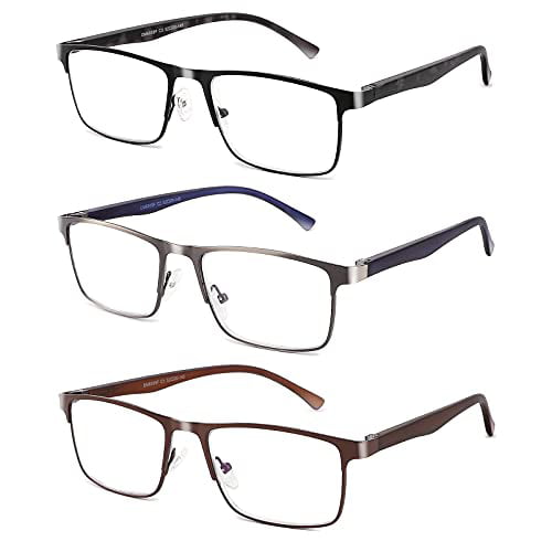 CRGATV 3-Pack Reading Glasses for Men Blue Light Filtering Full Frame Metal Readers Anti Uv/Eye Strain/Glare +2.75 Magnification Strength 