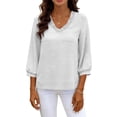 thumbnail image 6 of QATAINLAV 3/4 Sleeve Cotton Linen Tops for Women Loose Casual V Neck Tees Shirts Cute Solid Summer Gauze Tunics White XXL, 6 of 10