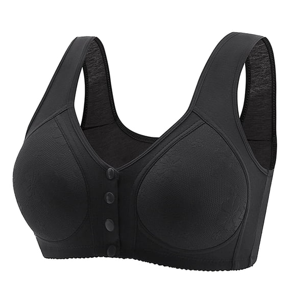 Siilsaa Front Close Bras Womens Seamless Wireless Supportive Bra Push Up Comfort Soft No Underwire Full Coverage Bra Black,48
