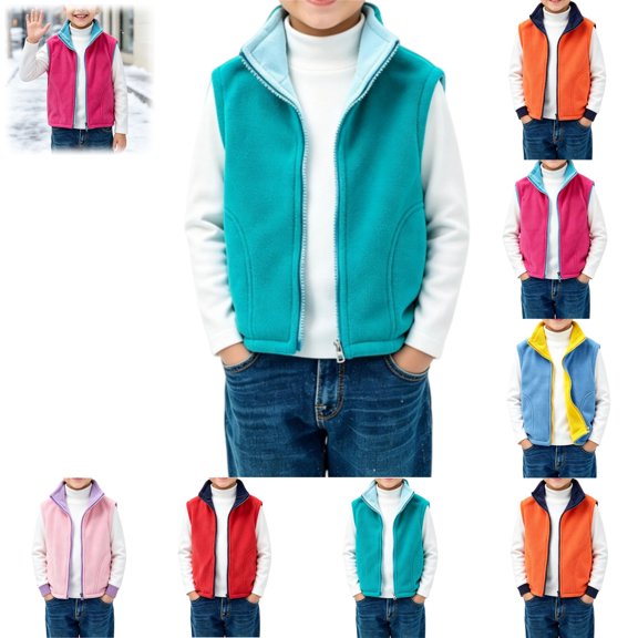 YOUYEDIAN Fleece Vest Jacket for Boys Kids Fall Winter Lapel Full Zip up Sleeveless Coat