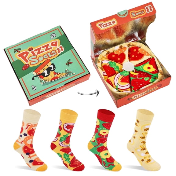 4 Pair Pizza Funny Socks for Men Teens Novelty Crazy Socks Funky Food Cotton Socks Box Gifts for Men Father's Day Valentine Birthday Christmas Gift