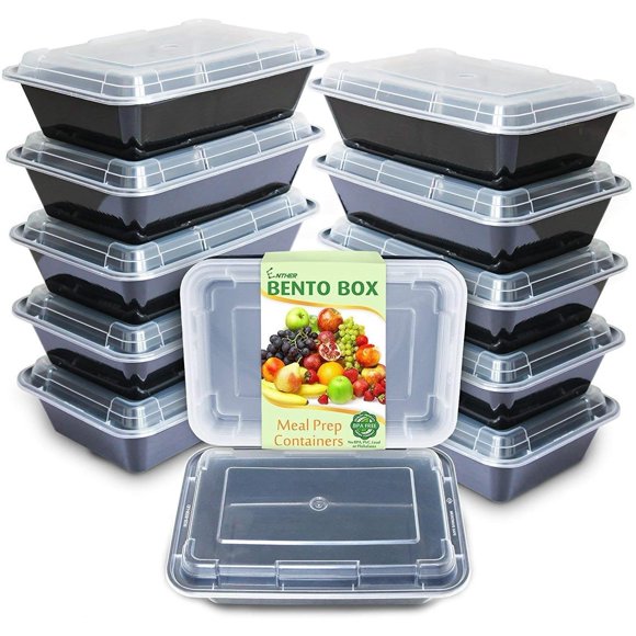 Enther Contenants de Préparation de Repas 12 Pack 1 Compartiment Couvercles Simples Stockage Alimentaire Bento Sans BPA / Empilable / Réutilisable Boîtes à Lunch, Micro-Ondes/lave-Vaisselle/congélateur Contrôle des Portions (28 oz)