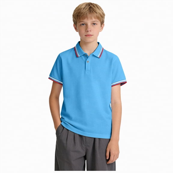 NIEWTR Boys Polo Shirt Button Down Shirt Tops Summer Short Sleeve Collar Tee Shirts(Blue,3-4 Years)
