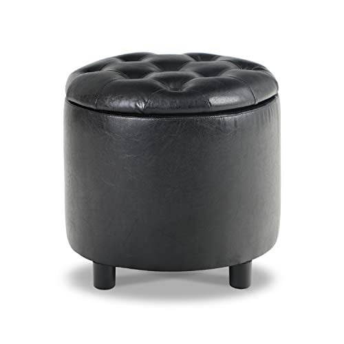 Alpha Home Large Round Storage Ottoman With Removable Lid Thick Cushion On Tufted Vanity Dressing Chair Linen Fabric Shoe Change Footrest Stool Side Table Seat Tray Top Coffee B Com Alpha Home Large Round Storage Ottoman, Large Round Ottoman With Shoe Storage