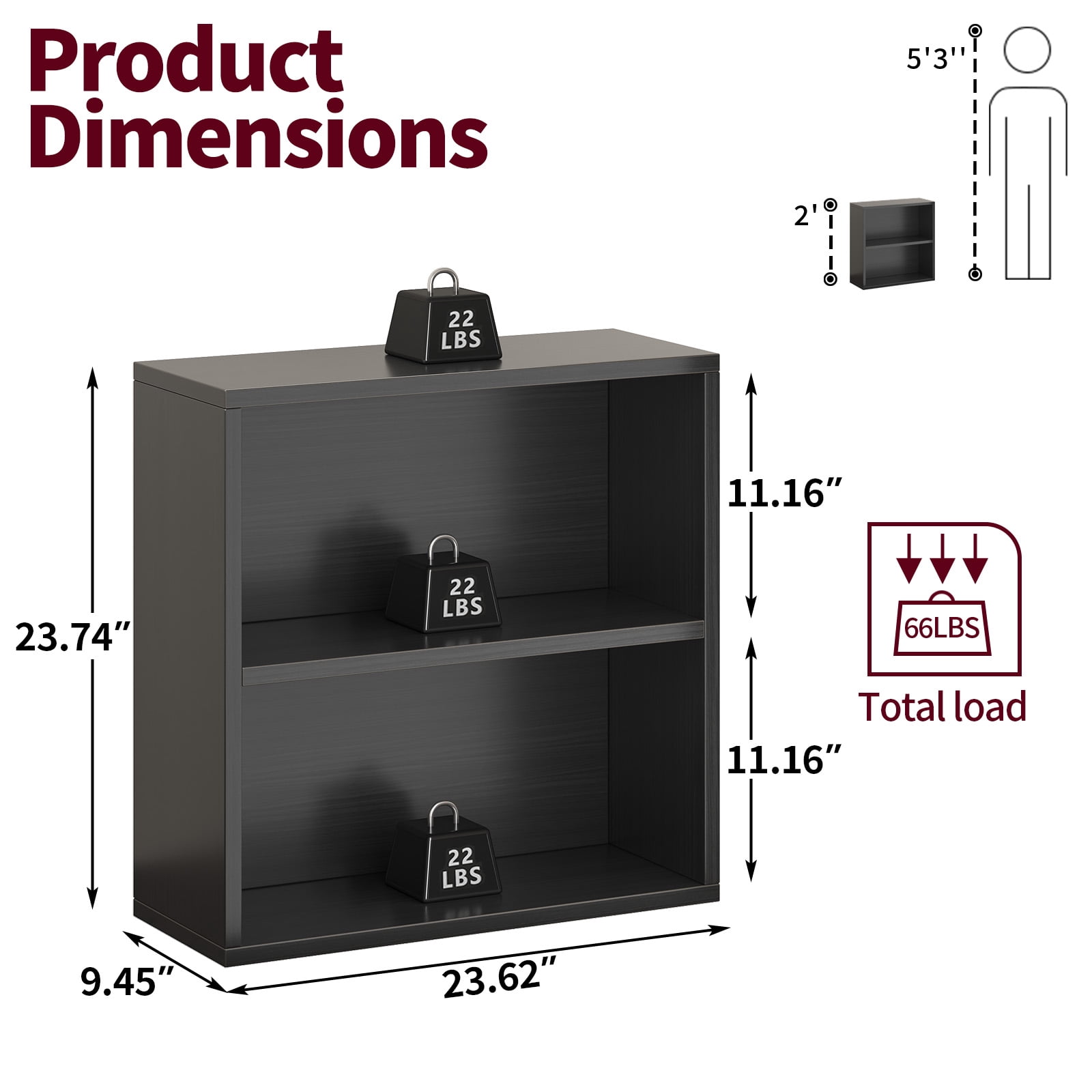 ALISENED 2 Tiers Shelf Bookcase, Stylish and Functional Bookshelf for Home, Office, Living Room and Bed Room