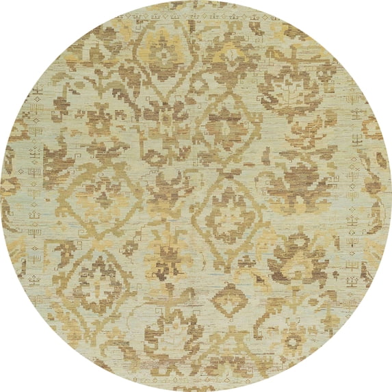 Ahgly Company Machine Washable Indoor Round Abstract Metallic Gold Area Rugs, 8' Round