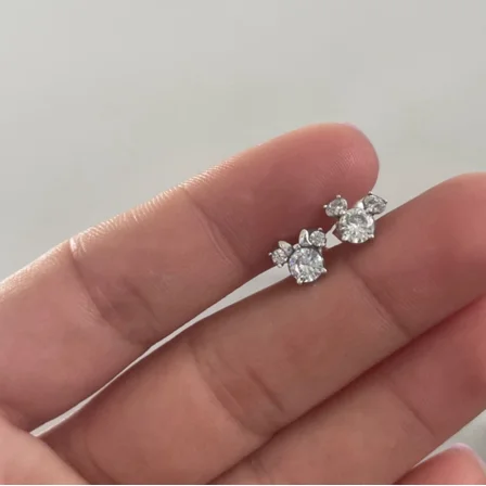 Mickey & Minnie Sparkling Stud Earrings, 3CT Round Simulated Diamond, 14K White Gold Plated