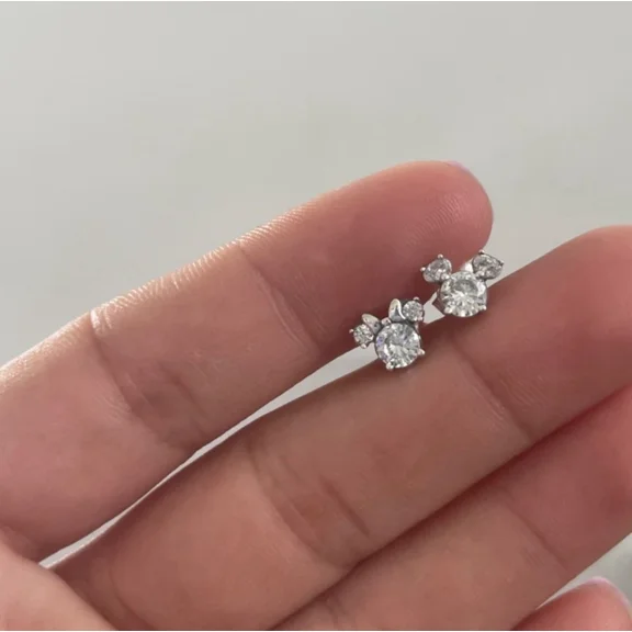 Mickey & Minnie Sparkling Stud Earrings, 3CT Round Simulated Diamond, 14K White Gold Plated