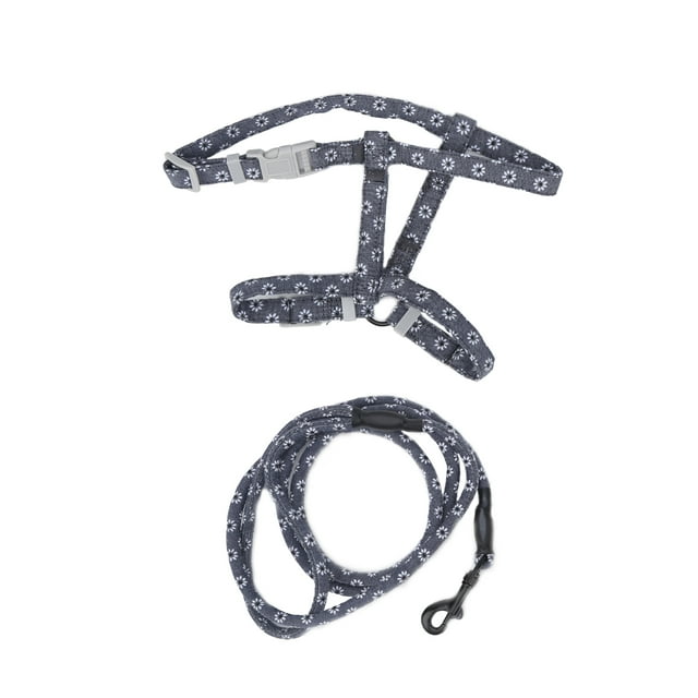 Cat Harness And Leash Set, Harness And Leash Set For Pet Adjustable Cat Walking Rope Japanese-Style For Cats Weighing 2.5-10kg / 88.2-352.7oz For Cats Dark Gray Florets M