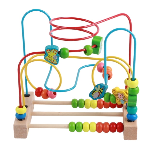 Juego de laberinto de cuentas de madera con dibujos animados de colores brillantes, juguete educativo temprano para aprender cuentas