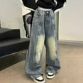 thumbnail image 2 of Ruyang Kids Baggy Jeans Elastic High Waist Retro Cargo Denim Pants Wide Leg Straight Streetwear Y2k Denim Trousers with Pockets, 2 of 9