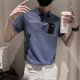 thumbnail image 3 of Camiseta polo azul con cuello para hombre, ropa de calle, estilo vintage, con estampado de acuarela y alfabeto, de secado rápido, 3 of 5