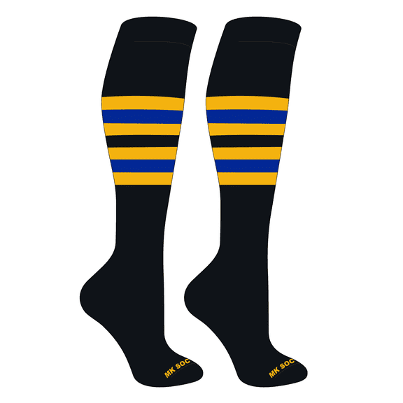 MK Socks Striped OTC Baseball, Softball, Football Socks (F) Black, Gold, Royal (S)