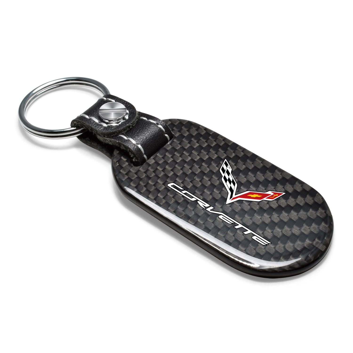iPick Image for Chevrolet Corvette C7 Real Black Carbon Fiber Tag Style Key Chain, Official Licensed