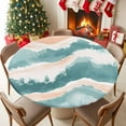 thumbnail image 5 of Round Tablecloth Pastel Teal Coral Elastic Edge Fitted Abstract Watercolor Wave Textured Plastic Table Cover,Waterproof Oil Proof for Dinner,Outdoor, Picnic, 45"- 54" DIA Tables, 5 of 9