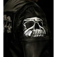 thumbnail image 5 of First Mfg Co - Savage Skulls - Men's Motorcycle Biker Riding Black Leather Jacket - Small - Reflective skull design on chest, shoulders, and upper back, 5 of 5