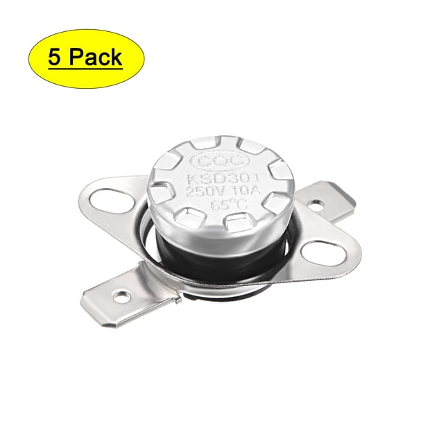 Unique Bargains Temperature Control Switch , Thermostat , KSD301 65°C , 10A , Normally Open N.O 6.3mm Pin 5pcs