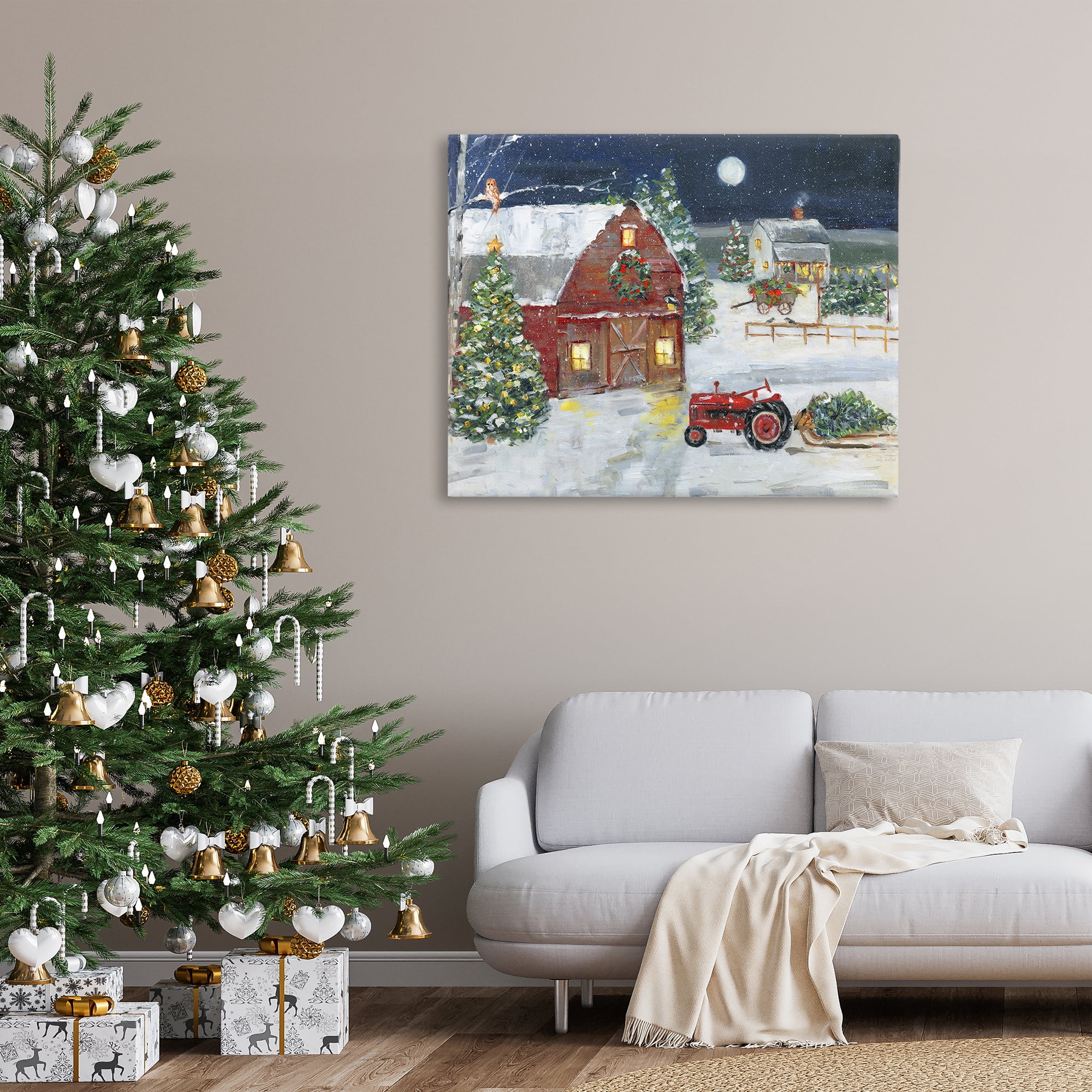 Stupell Industries Snowy Farm & Tractor Holiday Painting Gallery Wrapped Canvas Art Prints Wall Art, 48 x 36
