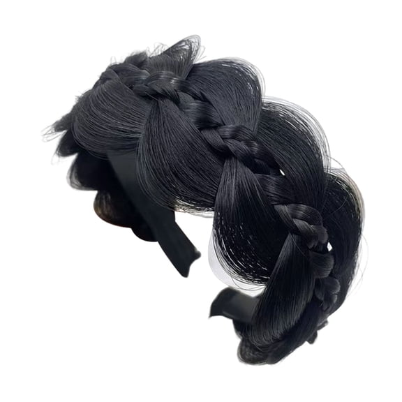 Xinwanna Braided Headband with Teeth Synthetic Heat-Resistant Fibers Realistic Human Hair Headband Secure Hair Fix Hair Hoop (Black)