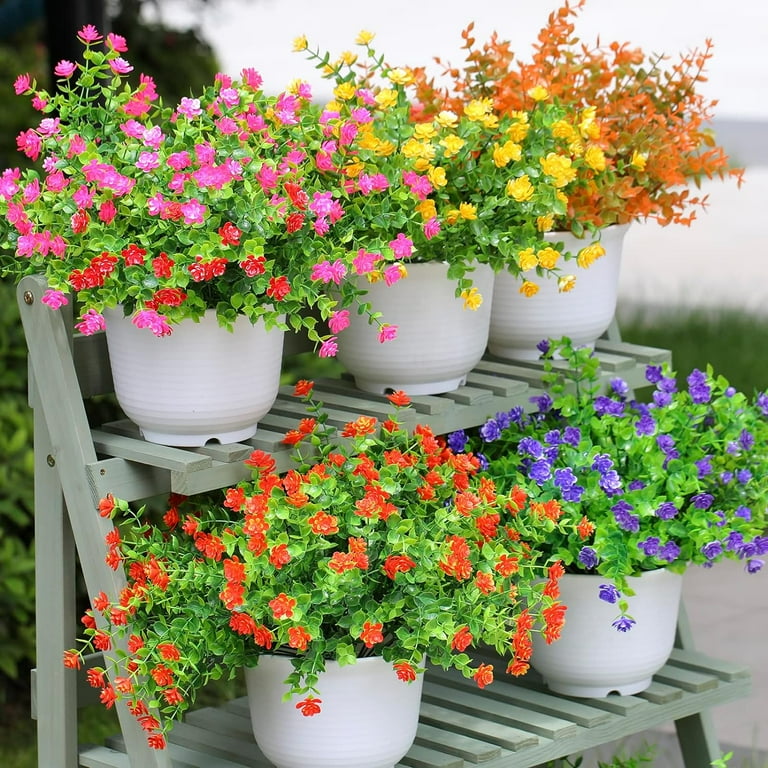 10 Bundles Artificial Outdoor Fake Flowers UV Resistant Shrubs Plants, Faux Plastic Greenery Gypsophila For Indoor Outdoor Hanging Plants Garden Porch