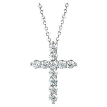 Brilliance Fine- Women's Silver Plated Brass Cubic Zirconia Cross Pendant, 18"   2" Ext Chain