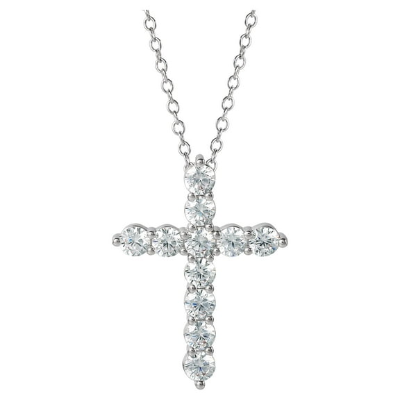 Brilliance Fine- Women's Silver Plated Brass Cubic Zirconia Cross Pendant, 18"   2" Ext Chain