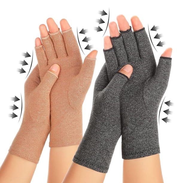 2 pares de guantes de compresión para artritis para hombres y mujeres, alivian el dolor del túnel carpiano, guantes sin dedos para escribir y trabajar a diario.