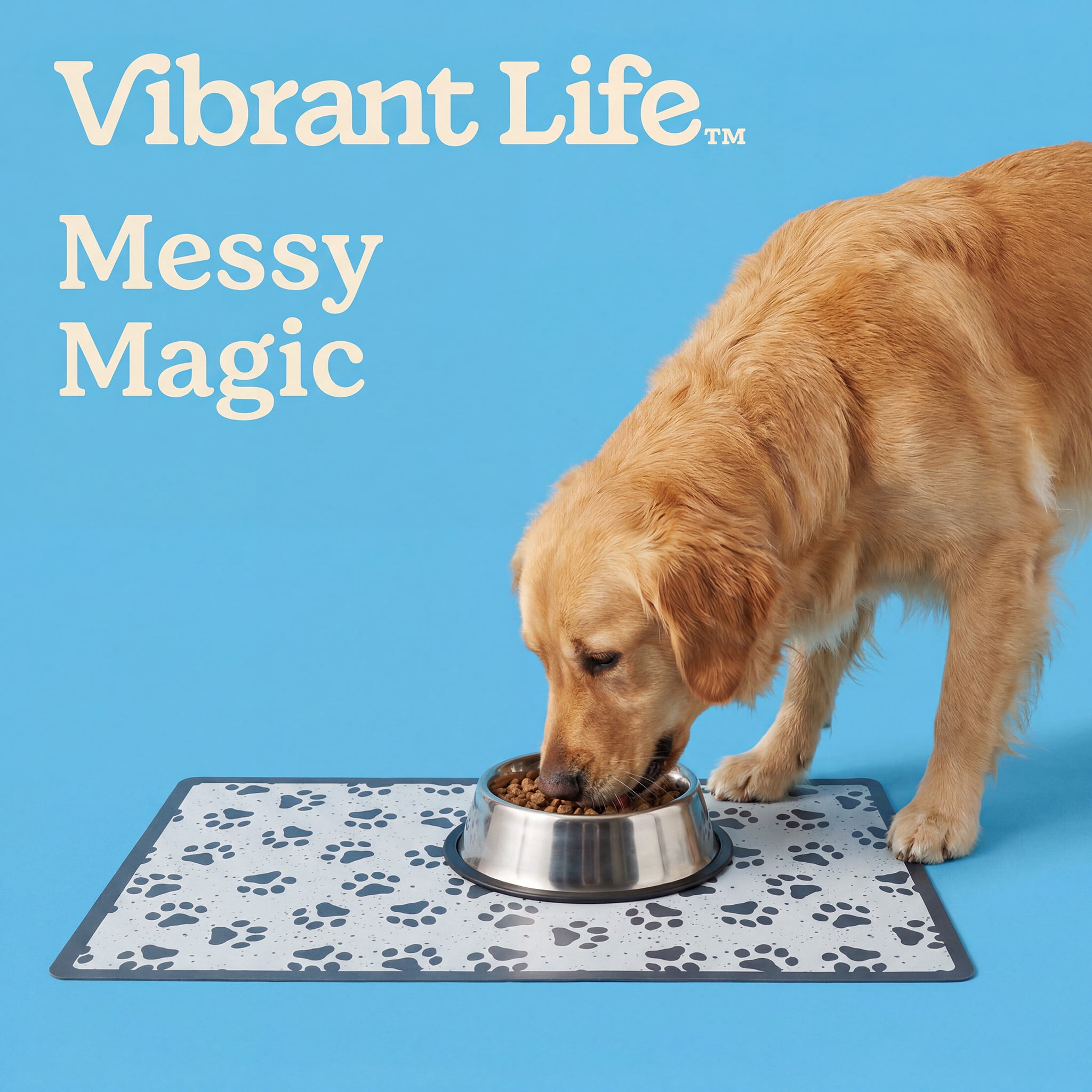 (2 pack) Vibrant Life Vinyl Pet Food Placemat, Blue Paws, 20" x 11.5"
