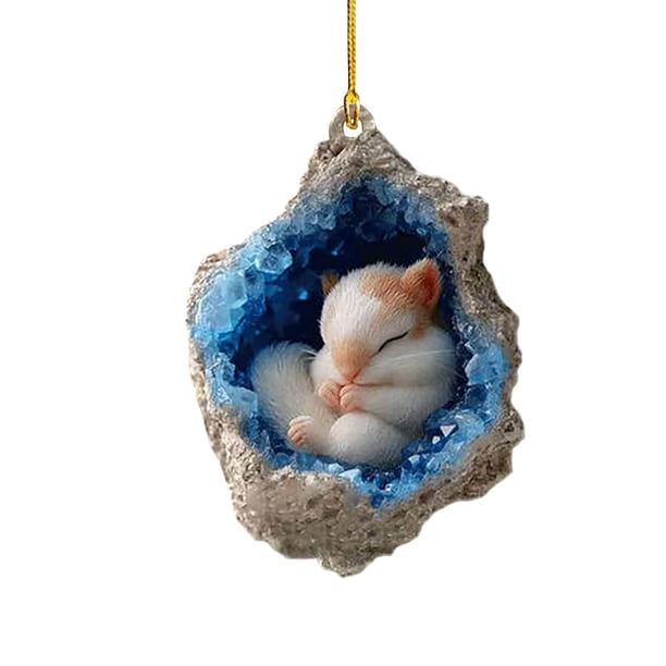 Colgante pequeño de acrílico con diseño de búho y mapache para árbol de Navidad, impresión plana 2D