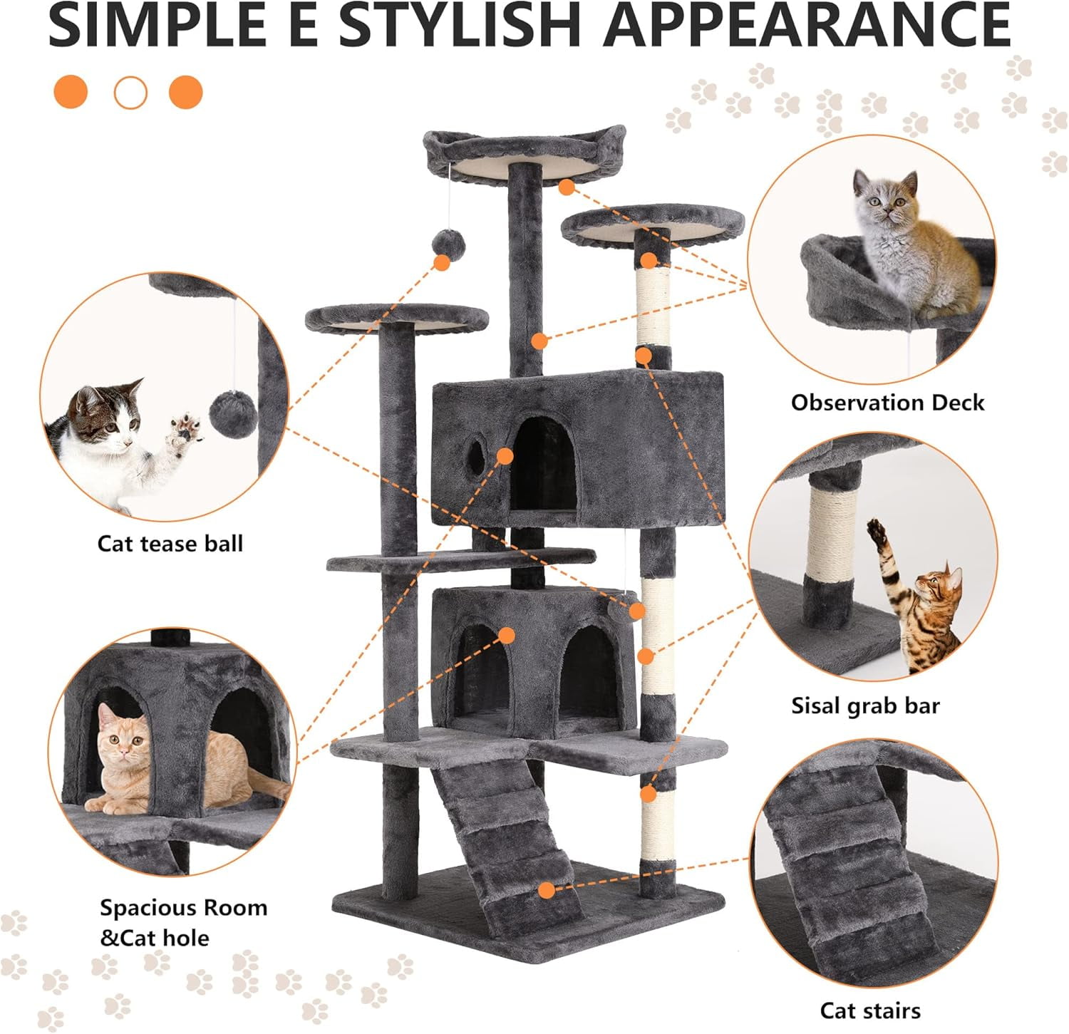 XF XINFENG 54 in Cat Tree Tower Playhouse Multi-Level Pet/Cat Cozy Condo Furniture for Indoor Cats with Scratching Posts Stand House,LIGHT GRAY
