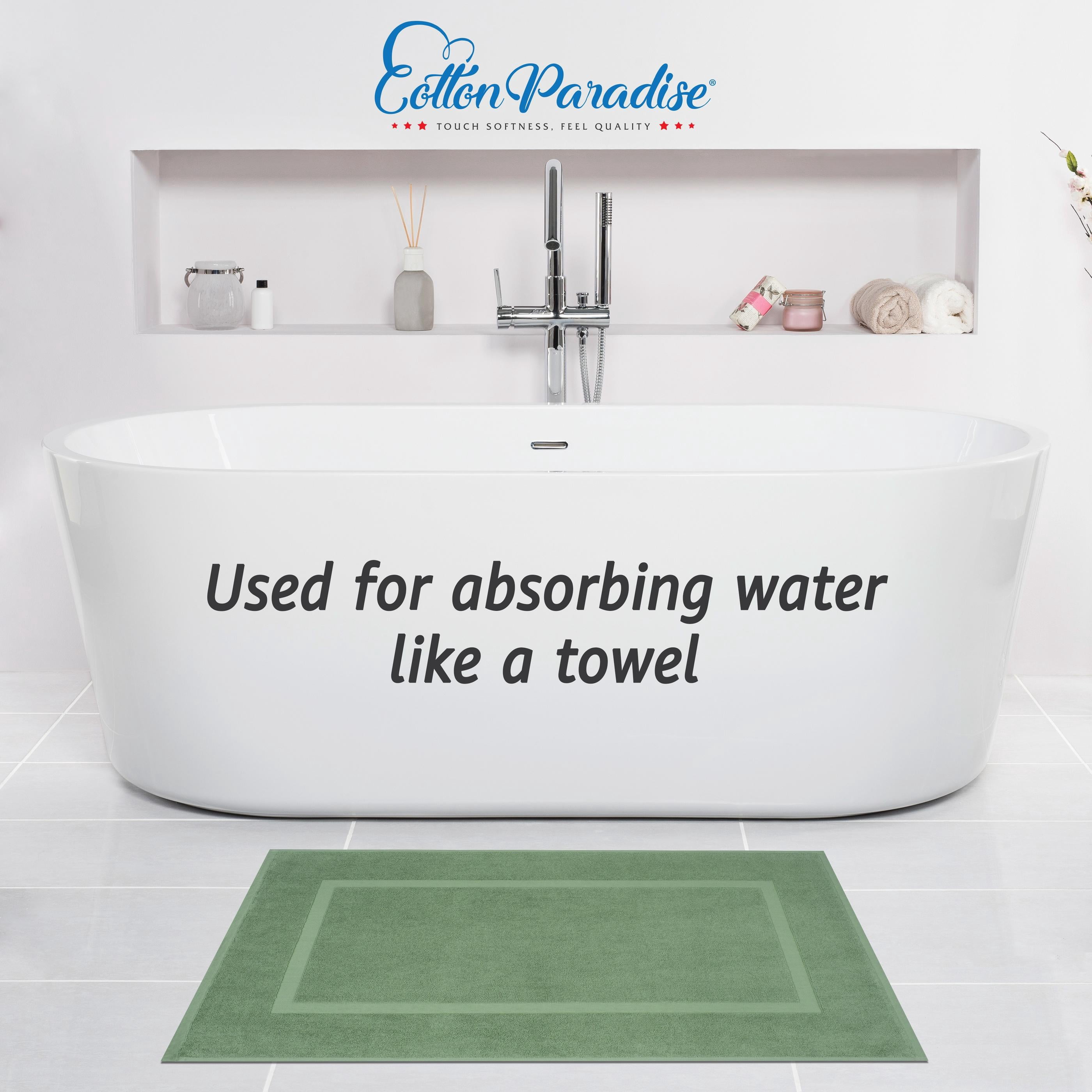 Cotton Paradise 100% Cotton Bath Mats for Bathroom Floor Set of 2 Pack, 20x34 Soft Absorbent Washable Quick Dry Tub Bathmat, Sage Green