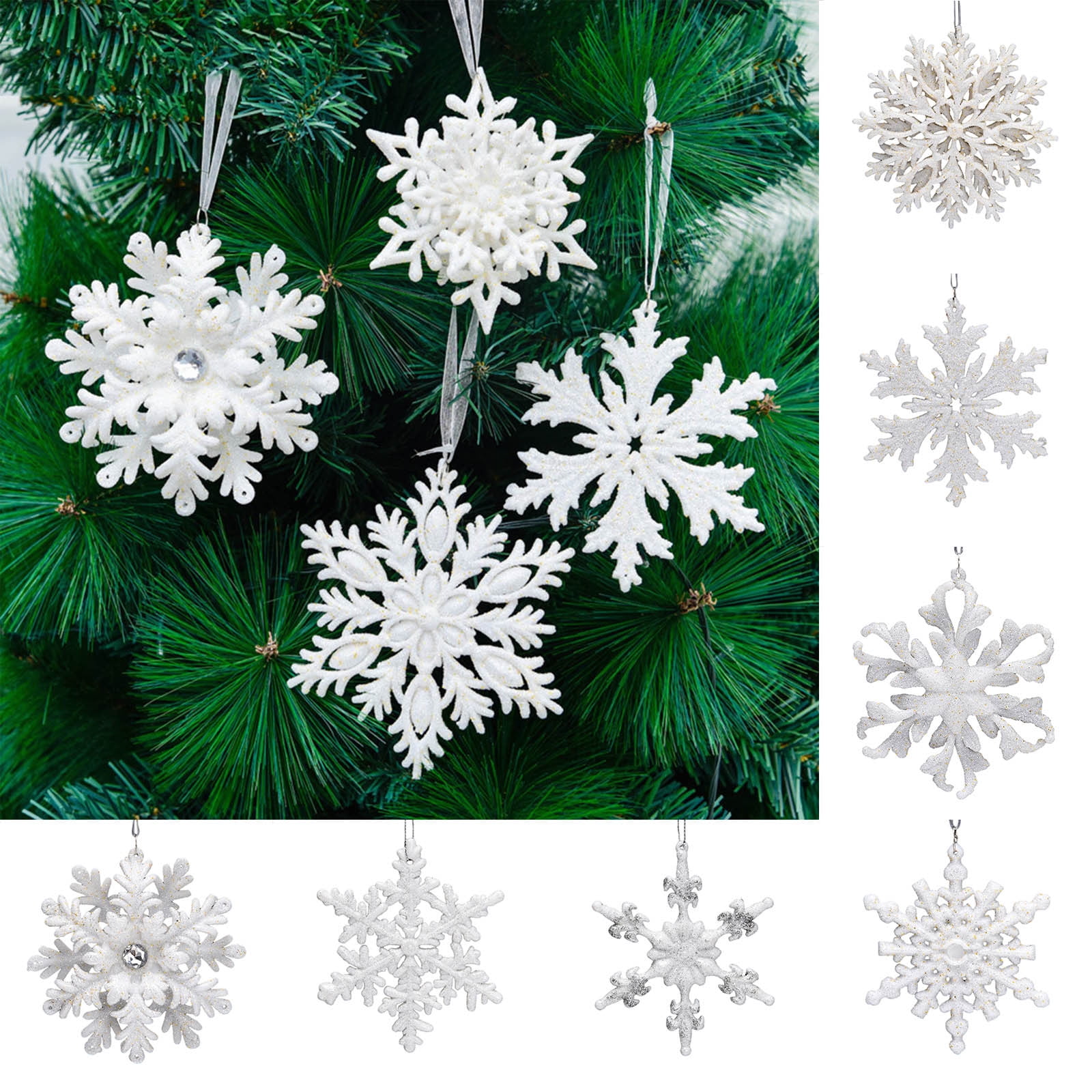 Lot De 28 Décorations De Noël En Plastique - Flocons De Neige