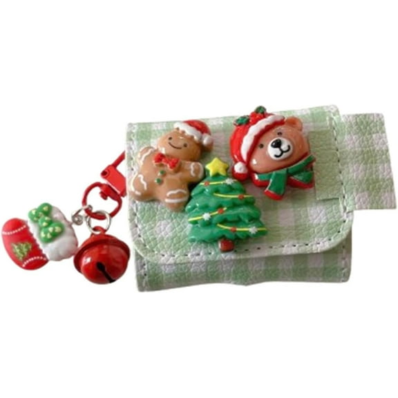 Leather Mini Bag Compatible with AirPods 4th Generation,Cute Christmas Pattern Design Headphone Protective Case for Airpods 4 with Keychain for Girls Boys