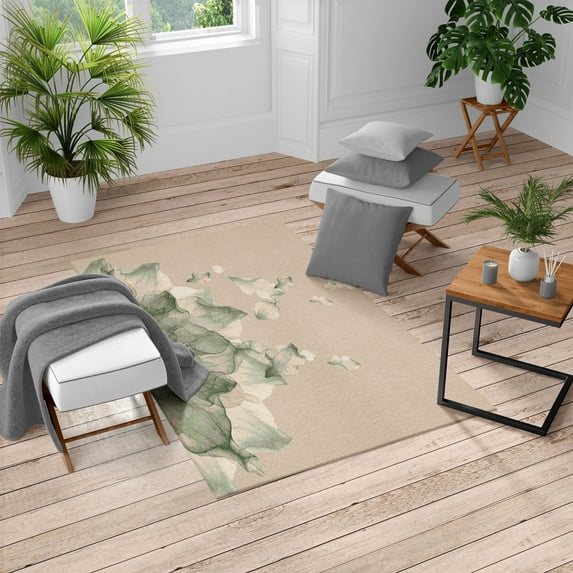 Flower Turkish Area Rug, Abstract Themed Modern Futuristic Image with Water Like Colored Art Print, Soft Carpet for Living Room Decor with Distressed Look, 4' X 5.7', Sage Green, by Ambesonne