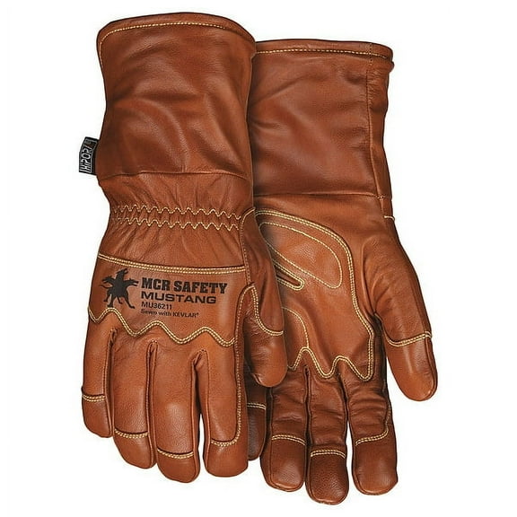 Mcr Safety Leather Drivers Gloves, Gauntlet, Brown / Brown, XL, 1 PR MU36211XL