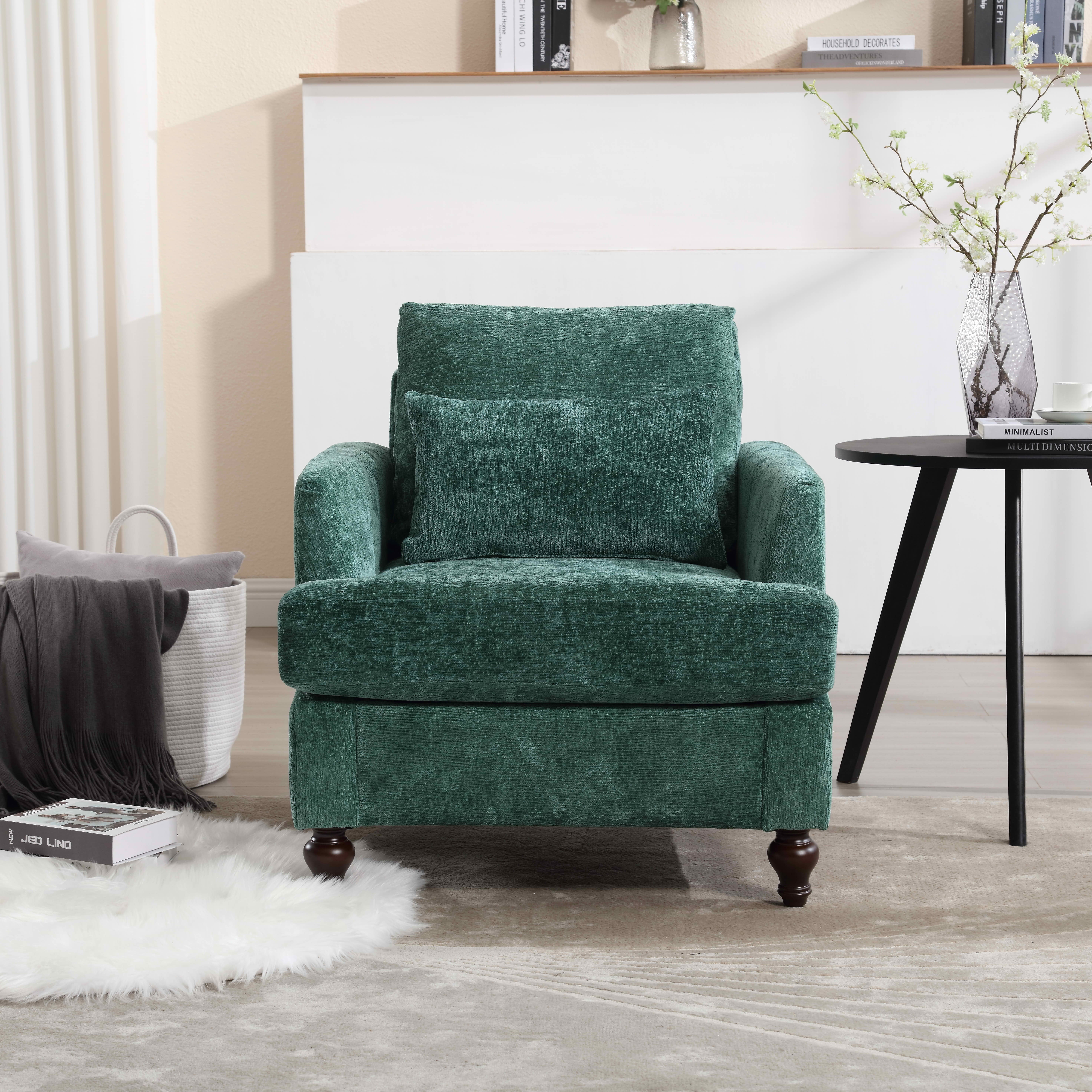 MAYEERTY 29.53-Inch Mid Century Chenille Tufted Studded Accent Armchair, Solid Wood Frame Upholstered Club Lounge Chair for Living Room Bedroom Reading Office